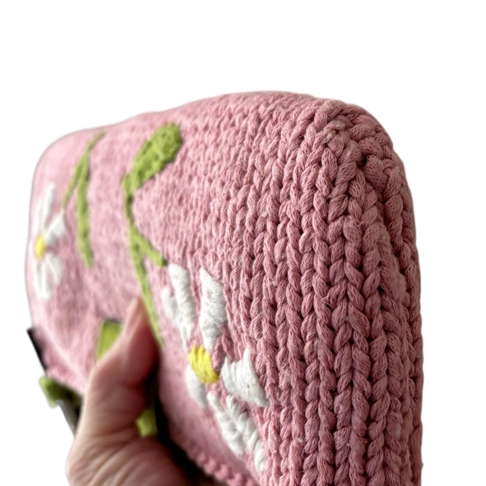 FENDI VINTAGE RARE Y2K Pink Knit Floral Green Cow Print Pony Hair Trim Baguette - Picture 13 of 16